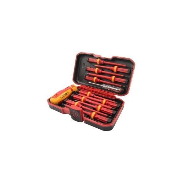 Tolsen 13pc Screwdriver St W/Pouch VDE/GS, 4pcs Slotted: 0.050.253.9in, 0.040.23.9in, 0.030.23.9in, 0.0 38016 - main